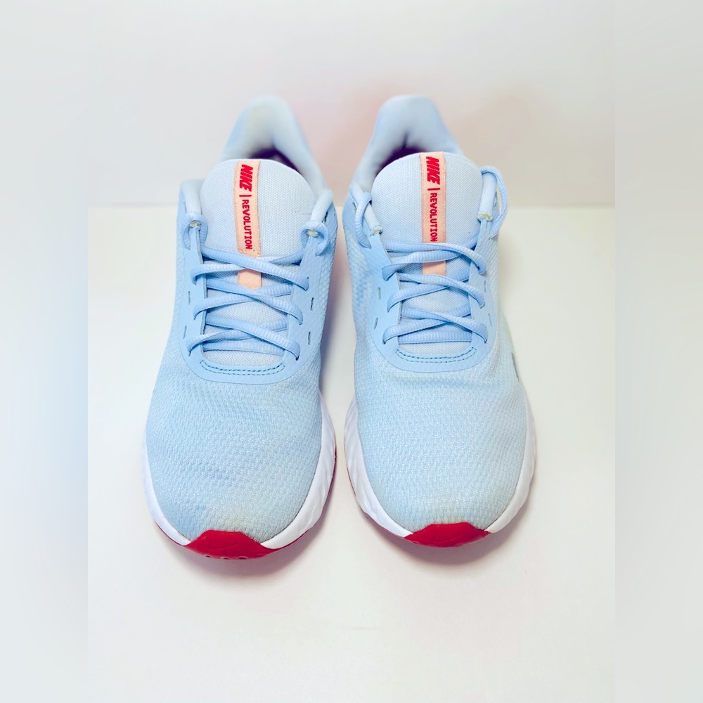 Nike Light Blue and Red Running Shoes with Pink and Red Details